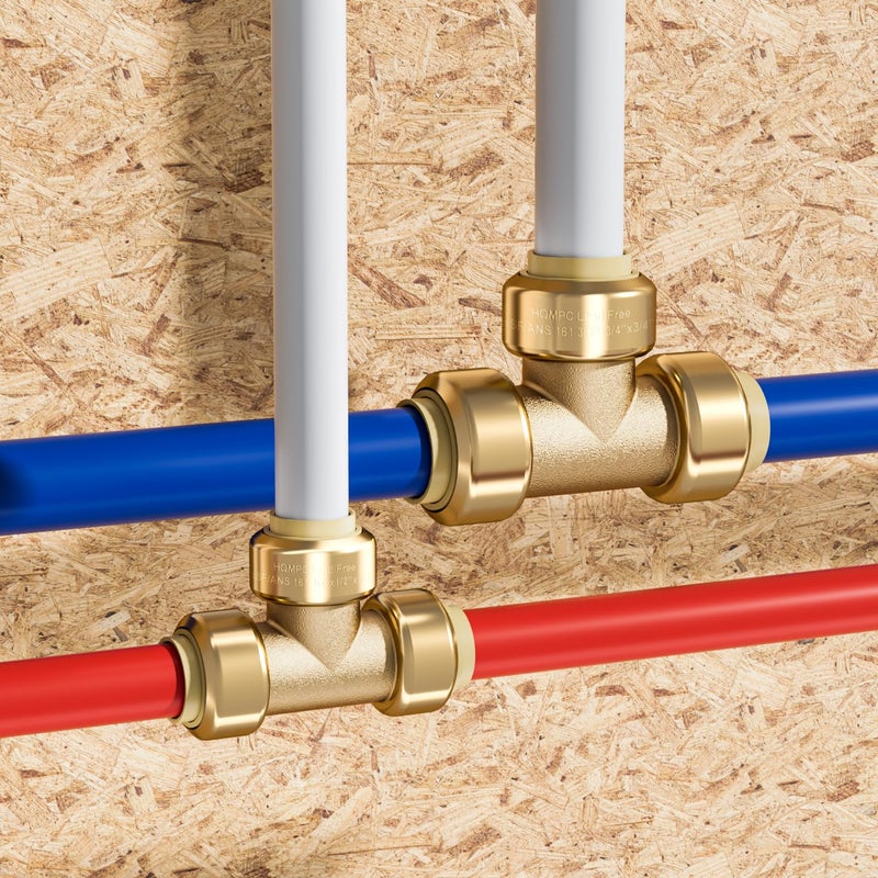 HQMPC 3/4" Pex Tee Push Fit Plumbing Fitting, Brass, 6pcs, Push-to-Connect, UPC Certified - Image 2